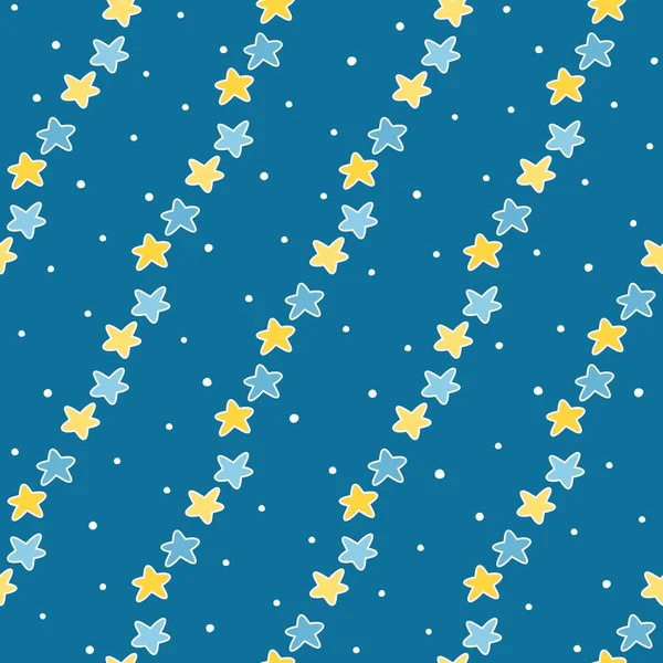 Hand Drawn Cartoon Star Diagonal Dot Confetti Seamless Pattern Background — Stock Vector