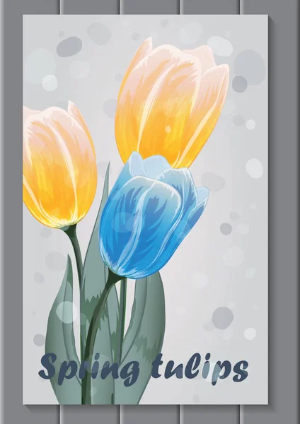 Een boeket van drie tulpen geel blauw — Stockvector