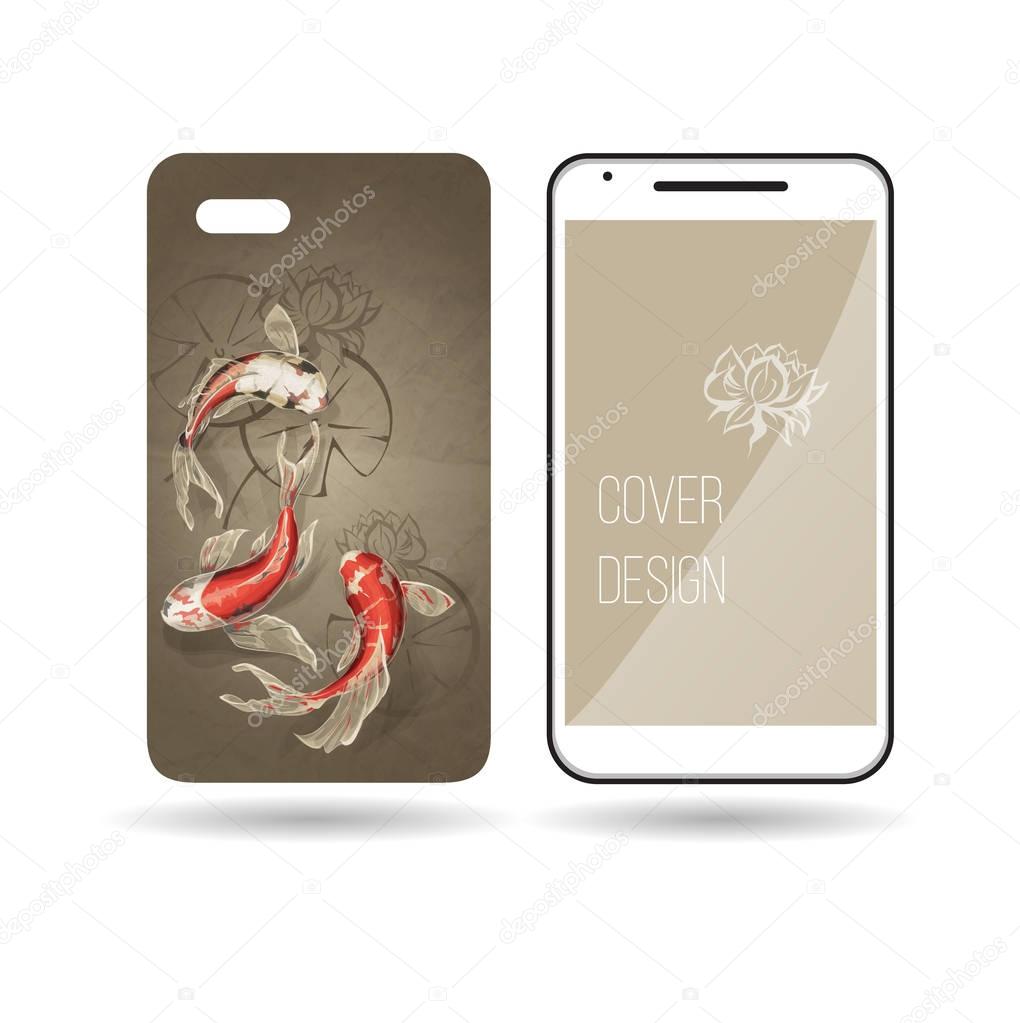 phone cover design with three gold carp