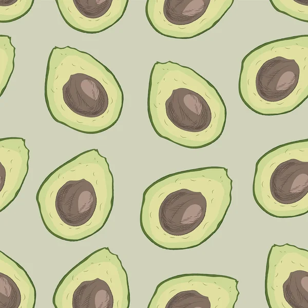 Avocado-Muster von Hand in grünen und hellgrünen Farben gezeichnet — Stockvektor
