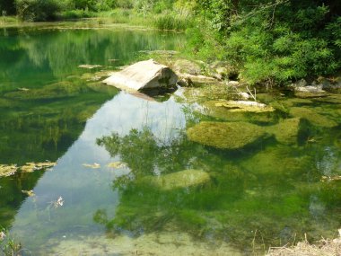 Su birikintisinin yanında bir gölet.