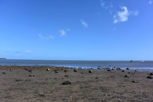 Uma praia de areia ao lado do oceano — Fotografia de Stock