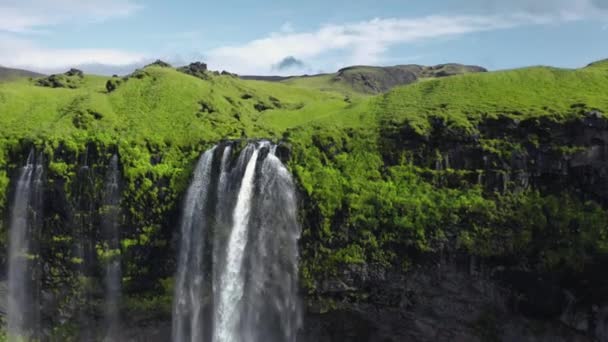 Аэросъемка Водопада Исландии — стоковое видео