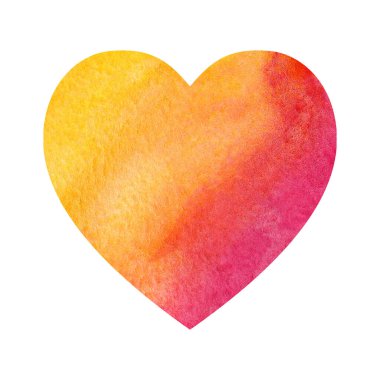 Sarı suluboya, kırmızı kalp arka planı. Kalp suluboya arka planı.