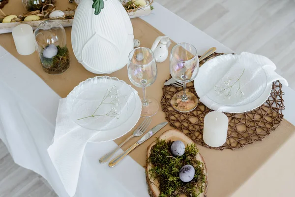 Thuistafel Decor Versierde Feestelijke Tafel Voor Traditioneel Vakantiediner Versierd Met — Stockfoto