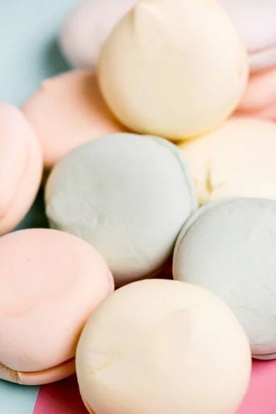 Zoet Dessert Zephyr Marshmallows Van Dichtbij Grote Zephyr Pastelkleuren Voedselfotografie — Stockfoto