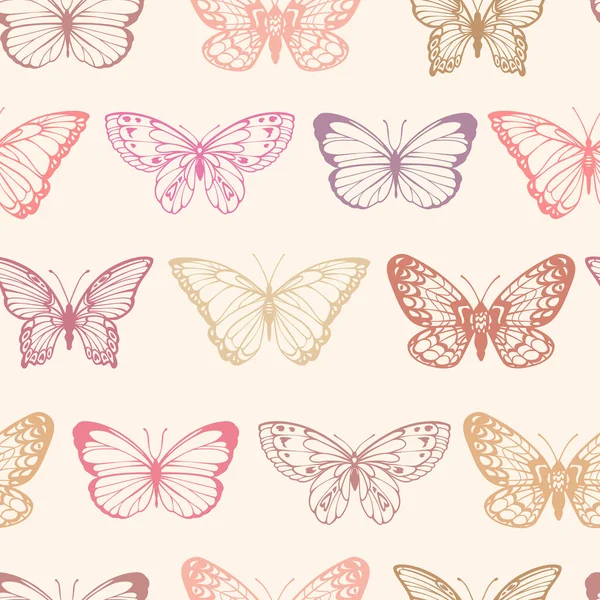 Vector patroon met vlinders in retro stijl in warme kleuren. — Stockvector