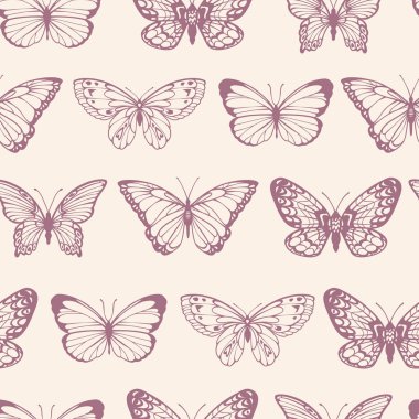 Konturun vektör deseni yumuşak pastel renklerde güzel kelebekler biçimlendirdi