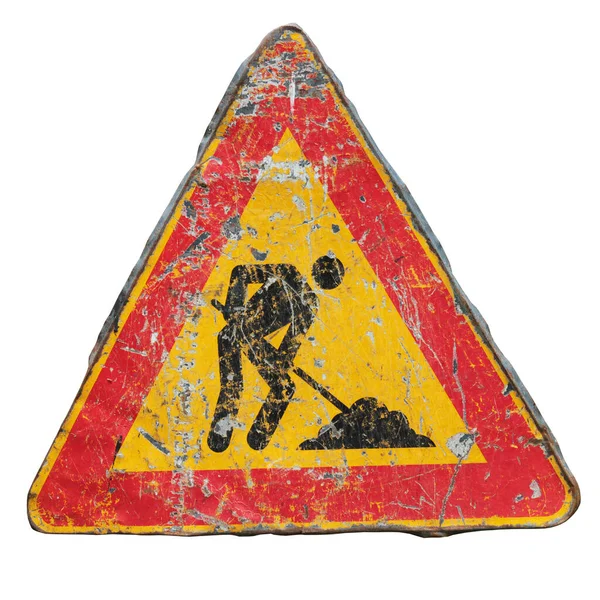 Triangle Warning Sign Isolated White Background Road Works — Stock Photo, Image