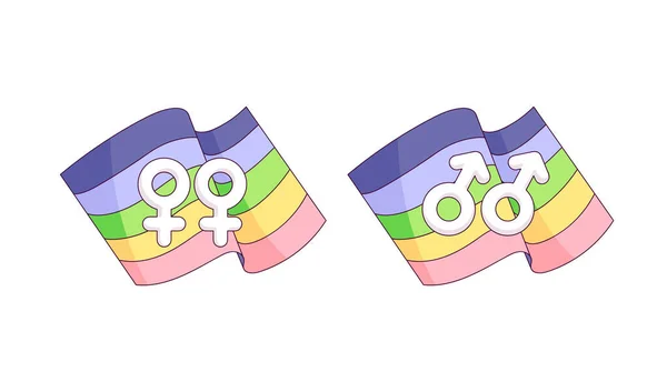 Tanda Gender Atau Simbol Dan Bendera Lgbt Kebanggaan Gay Konsep - Stok Vektor