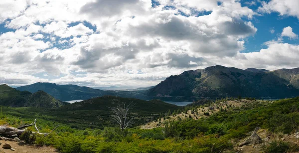 Nahuel Huapi Gölü 'nün panoramik manzarası ormanda geziniyor.