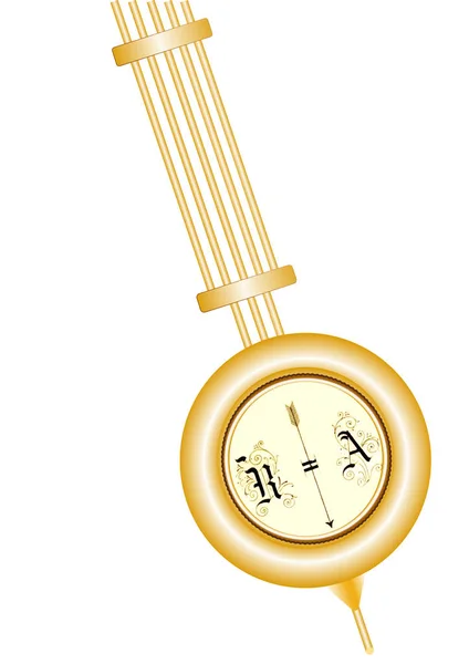 Péndulo de latón del reloj viejo aislado sobre fondo blanco — Vector de stock