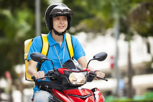 Jinete Entrega Alimentos Una Bicicleta — Foto de Stock