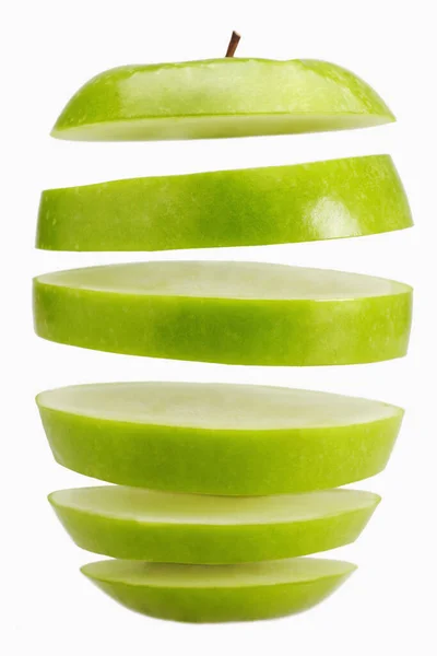 Green Apple Slices White Background — Stock Photo, Image