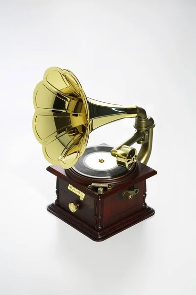 Grammofono Vintage Sfondo Bianco — Foto Stock