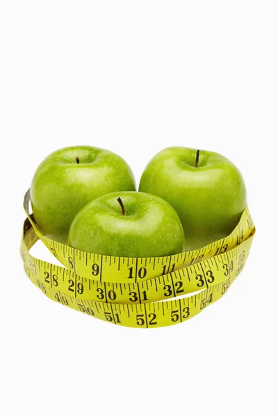 Measuring Tape Wound Three Apples — Stock Photo, Image