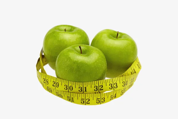 Measuring Tape Wound Three Apples — Stock Photo, Image