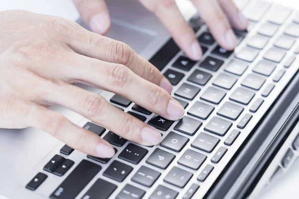 Man Typing Laptop Keyboard Stock Photo