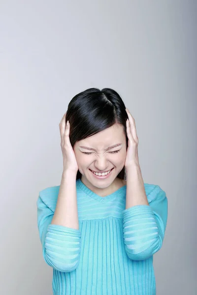 Asian Woman Stressed Closeup Portrait — Stock Photo, Image