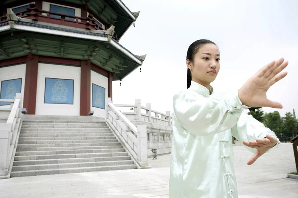 Mujer Practicando Artes Marciales —  Fotos de Stock