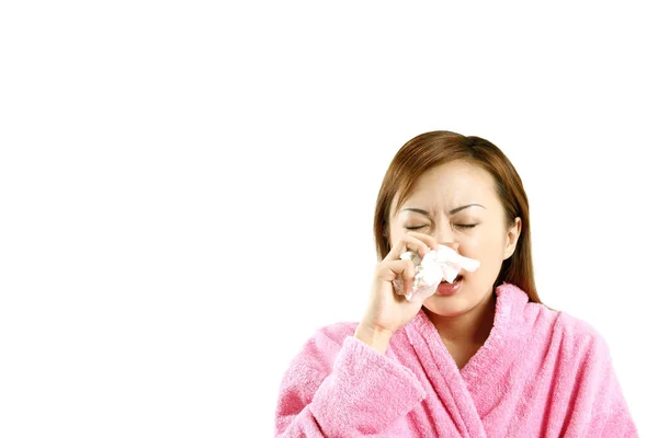 Mujer Sosteniendo Papel Seda Punto Estornudar —  Fotos de Stock