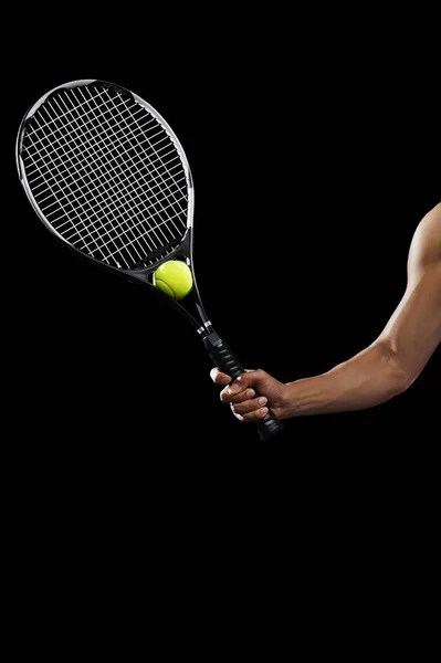 Человек Теннисной Ракеткой Теннисным Мячом — стоковое фото