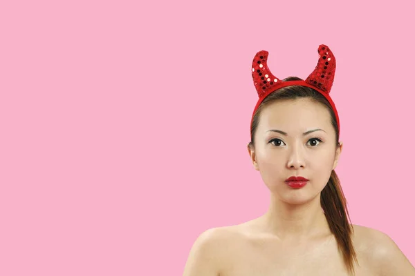 Woman Devil Horns — Stock Photo, Image