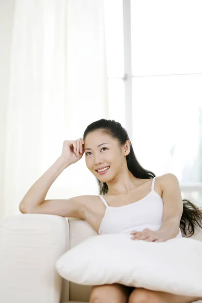 Smiling Young Woman Daydreaming — Stock Photo, Image