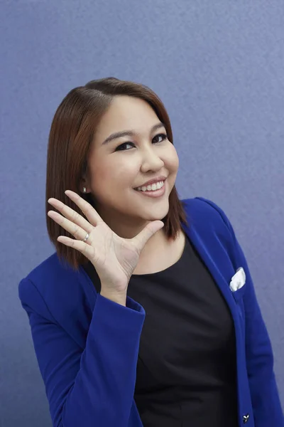 Mujer Negocios Sonriendo Fondo Estudio — Foto de Stock