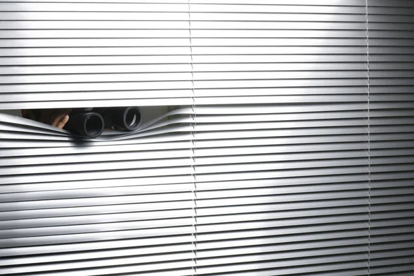 Peeping Window Blinds Binoculars — Stock Photo, Image