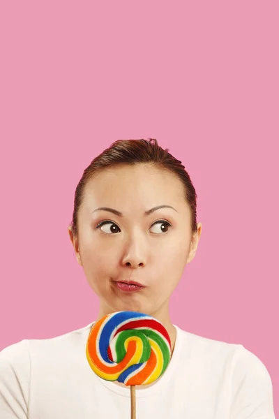 Woman Lollipop Looking Side — Stock Photo, Image