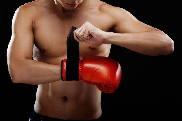 Hombre Usando Guante Boxeo — Foto de Stock