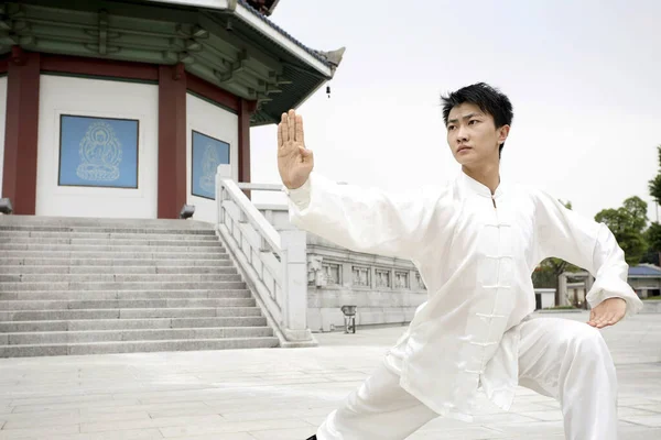 Joven Asiático Hombre Practicando Artes Marciales —  Fotos de Stock