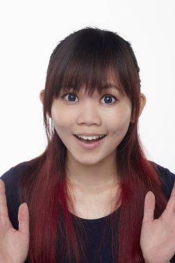 Beyaz arka planda izole edilmiş bir kadının yüz ifadesi