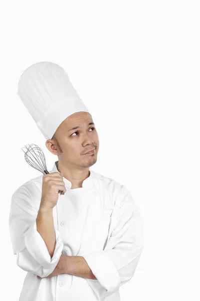 Bucătar Asiatic Whisk Adânc Gândire — Fotografie, imagine de stoc
