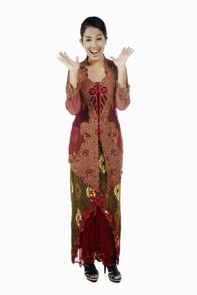 Mujer Sorprendida Baju Kebaya Con Las Manos Abiertas —  Fotos de Stock