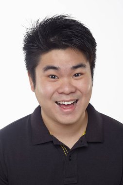 Beyaz arka planda izole edilmiş bir adamın yüz ifadesi