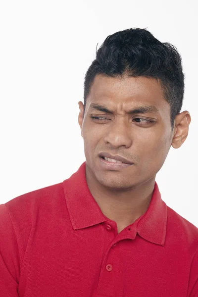 Expresión Facial Del Hombre Aislado Sobre Fondo Blanco — Foto de Stock