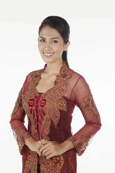 Vrouw Baju Kebaya Glimlachend Naar Camera — Stockfoto