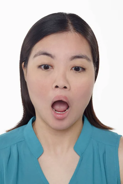 Obličejový Výraz Ženy Izolované Bílém Pozadí — Stock fotografie