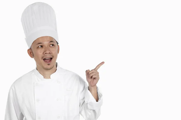 亚洲厨师用食指做手势 — 图库照片
