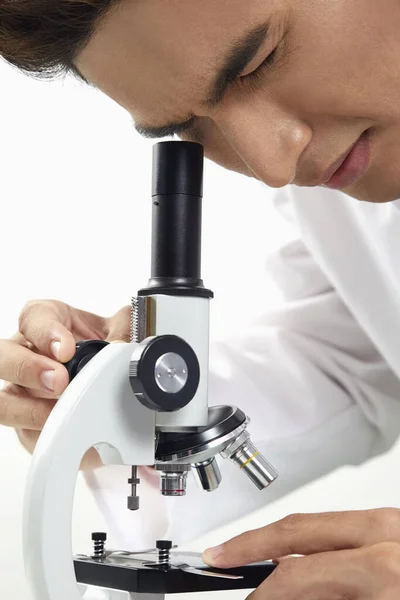 Lab Personnel Looking Microscope — Stock Photo, Image