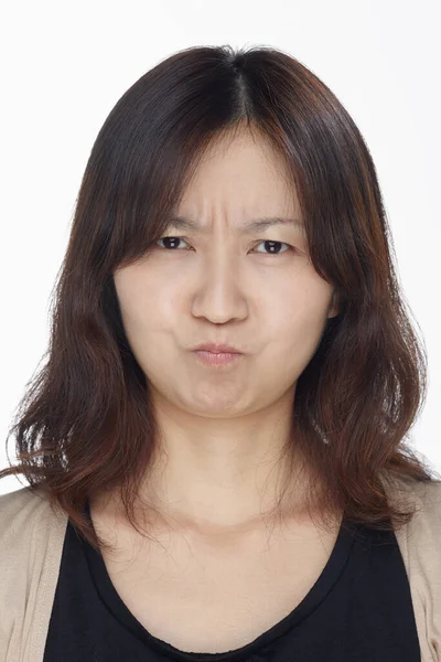 Expressão Facial Mulher Isolada Fundo Branco — Fotografia de Stock