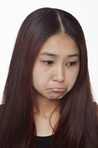 Gezichtsuitdrukking Van Vrouw Geïsoleerd Witte Achtergrond — Stockfoto