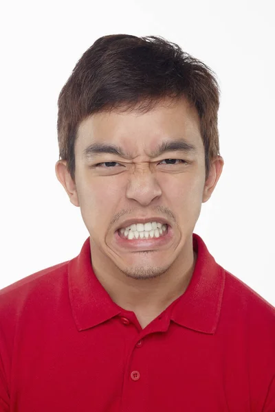 Expressão Facial Homem Isolado Fundo Branco — Fotografia de Stock