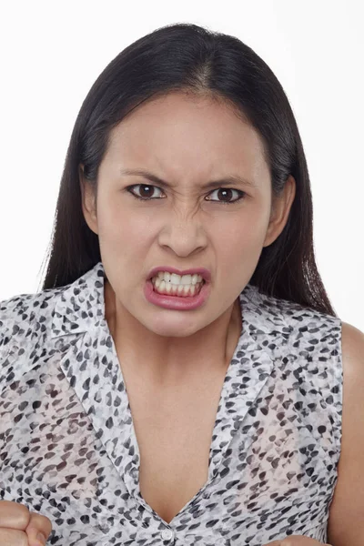 Expressão Facial Mulher Isolada Fundo Branco — Fotografia de Stock