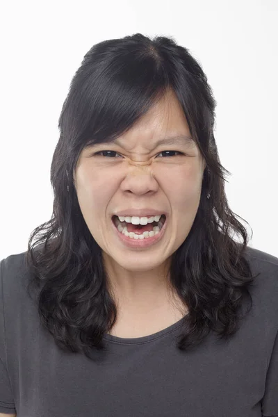 Expression Faciale Femme Isolée Sur Fond Blanc — Photo