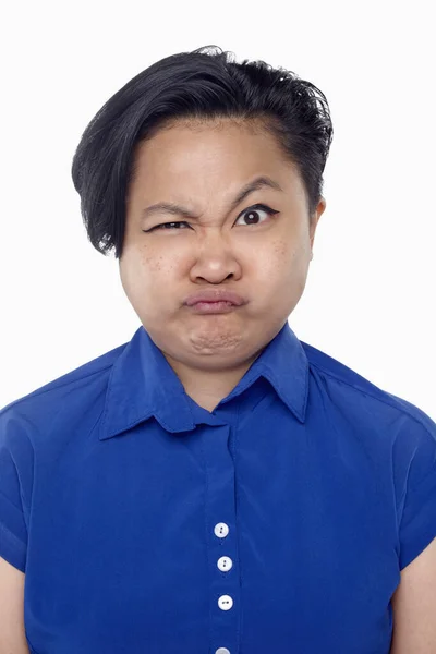 Expression Faciale Femme Isolée Sur Fond Blanc — Photo