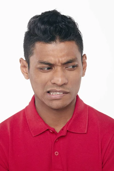 Expresión Facial Del Hombre Aislado Sobre Fondo Blanco — Foto de Stock