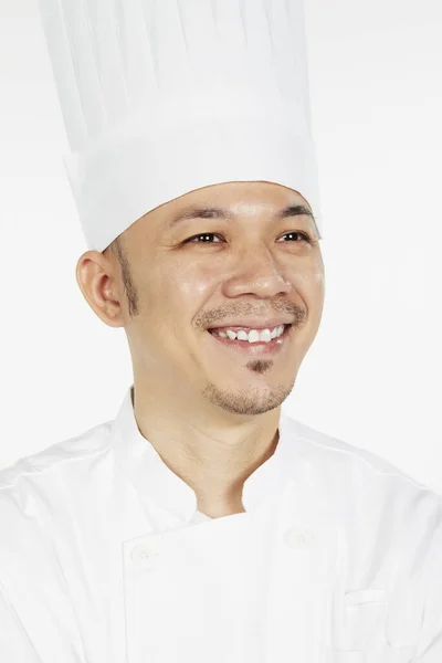 Chef Asiatique Souriant Sur Fond Studio — Photo